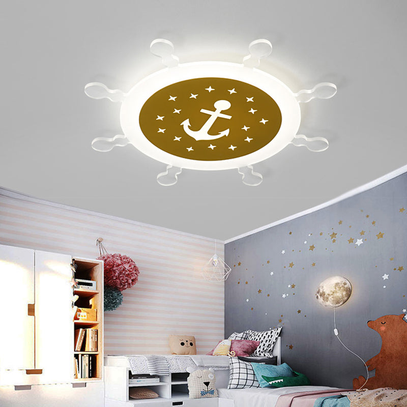 Seaside Anchor Ceiling Light in Yellow for Bedroom - Acrylic Flush Mount Fixture