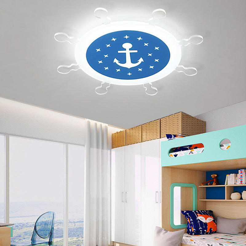 Seaside Anchor Ceiling Light In Yellow For Bedroom - Acrylic Flush Mount Fixture Blue / 18 White