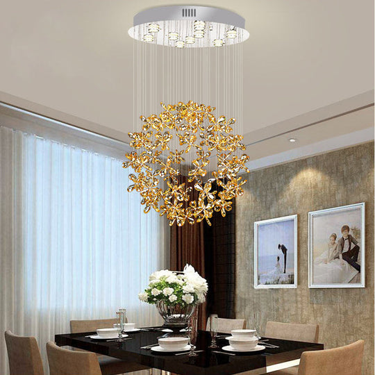 Modern Clear Crystal Sphere Flush Light - 16"/19.5" W Nickel Ceiling Fixture with 9 Lights - Dining Room Mount