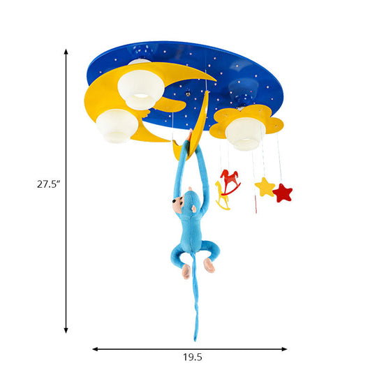 Decorative Metal Moon & Star Ceiling Light for Child's Bedroom with Hanging Monkey