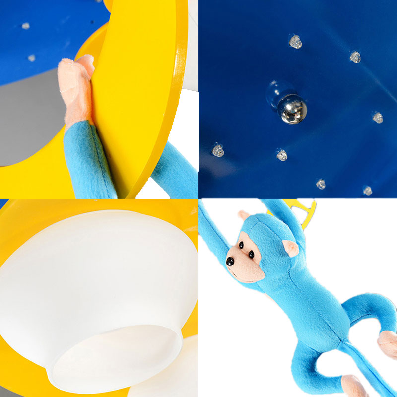 Decorative Metal Moon & Star Ceiling Light for Child's Bedroom with Hanging Monkey