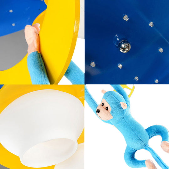 Decorative Metal Moon & Star Ceiling Light for Child's Bedroom with Hanging Monkey