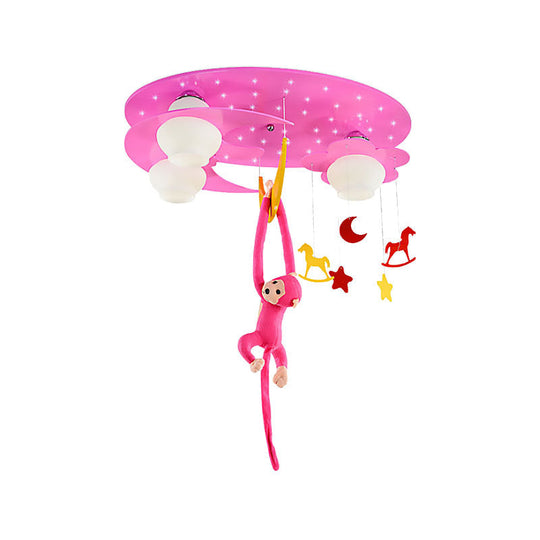 Decorative Metal Moon & Star Ceiling Light for Child's Bedroom with Hanging Monkey