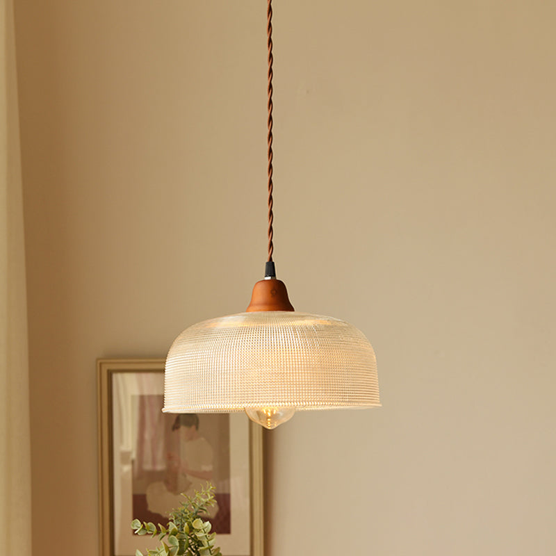 Countryside Bowled Ceiling Pendant - White 5.5/10.5 Wide Clear Grid Glass 1 Bulb Light Fixture