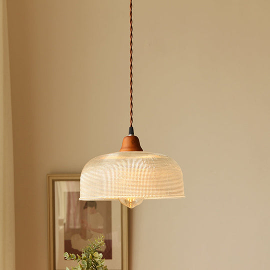 Countryside Bowled Ceiling Pendant - White 5.5/10.5 Wide Clear Grid Glass 1 Bulb Light Fixture