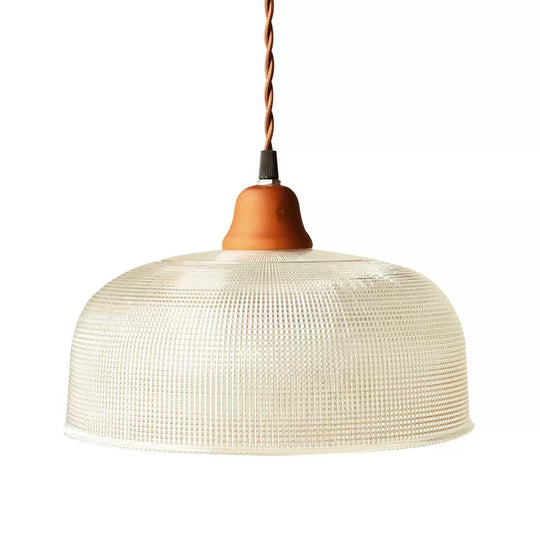 Countryside Bowled Ceiling Pendant - White 5.5/10.5 Wide Clear Grid Glass 1 Bulb Light Fixture