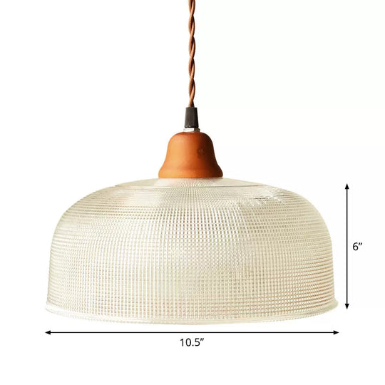 Countryside Bowled Ceiling Pendant - White 5.5/10.5 Wide Clear Grid Glass 1 Bulb Light Fixture
