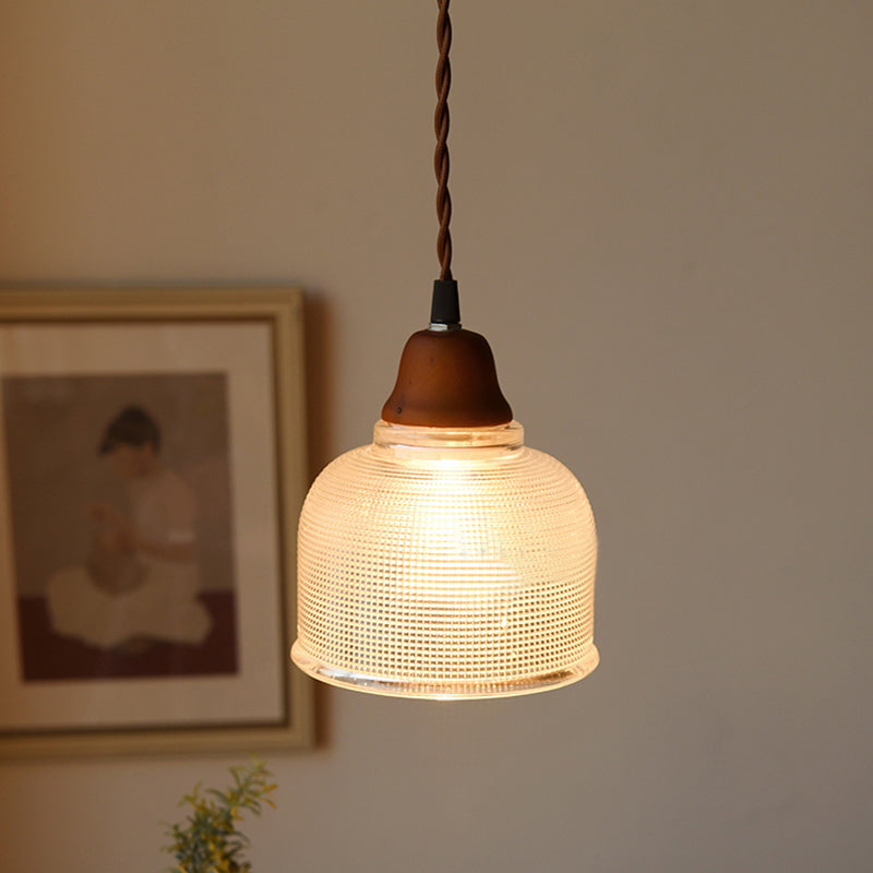 Countryside Bowled Ceiling Pendant - White 5.5/10.5 Wide Clear Grid Glass 1 Bulb Light Fixture