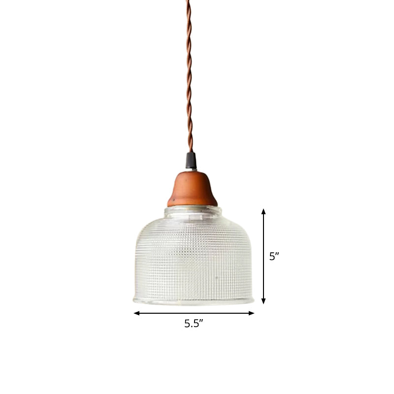 Countryside Bowled Ceiling Pendant - White 5.5/10.5 Wide Clear Grid Glass 1 Bulb Light Fixture