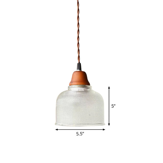 Countryside Bowled Ceiling Pendant - White 5.5/10.5 Wide Clear Grid Glass 1 Bulb Light Fixture
