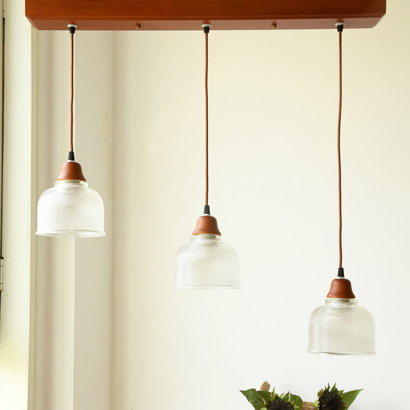Modern Red Brown Glass Island Pendant Light - 3 Prismatic Heads Conical/Round Suspension / Round