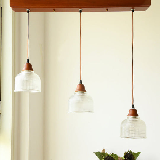 Modern Red Brown Glass Island Pendant Light - 3 Prismatic Heads Conical/Round Suspension / Round