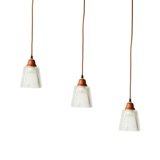 Modern Red Brown Glass Island Pendant Light - 3 Prismatic Heads Conical/Round Suspension