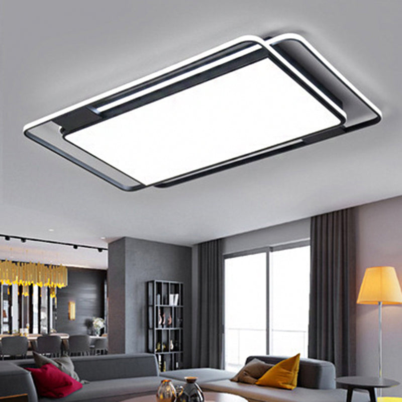 Modern LED Acrylic Ceiling Flushmount Lighting in Warm/White Light for Bedroom - Black Square/Round/Rectangle Design