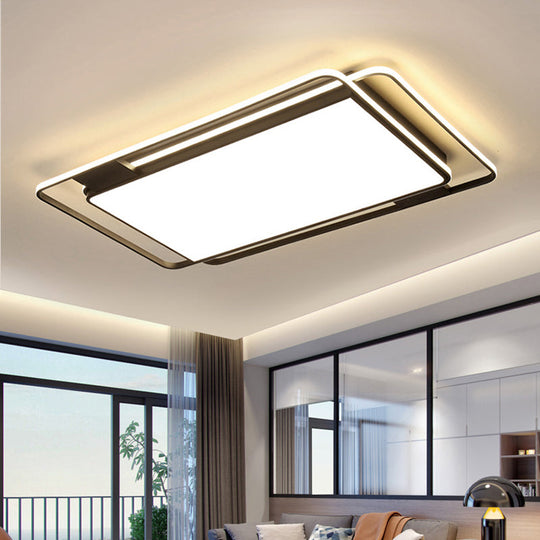 Modern LED Acrylic Ceiling Flushmount Lighting in Warm/White Light for Bedroom - Black Square/Round/Rectangle Design