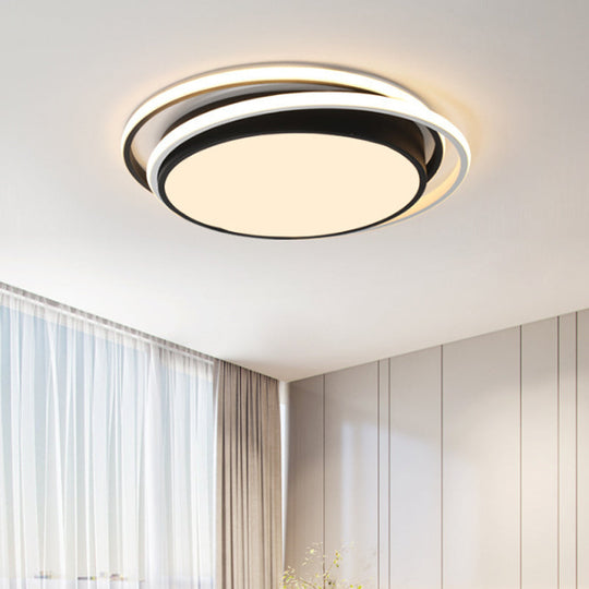 Modern LED Acrylic Ceiling Flushmount Lighting in Warm/White Light for Bedroom - Black Square/Round/Rectangle Design