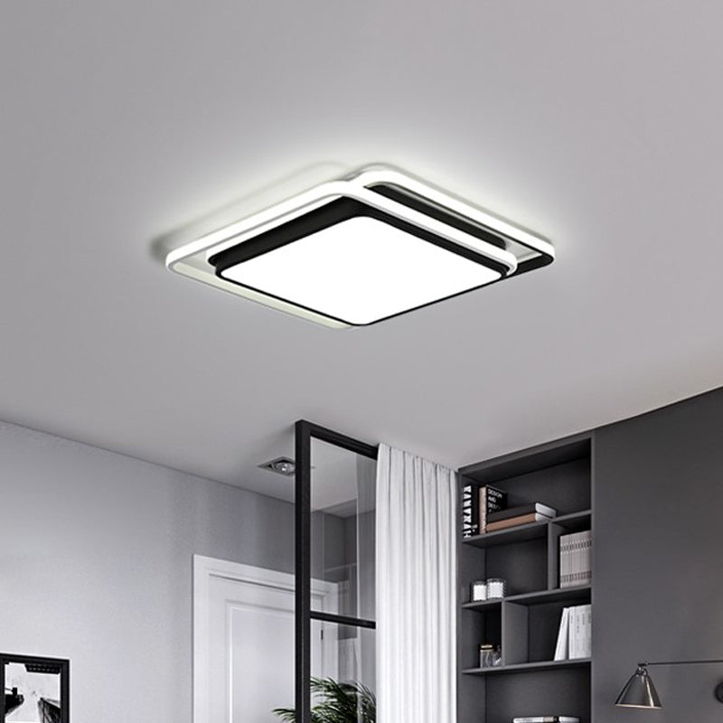 Modern LED Acrylic Ceiling Flushmount Lighting in Warm/White Light for Bedroom - Black Square/Round/Rectangle Design