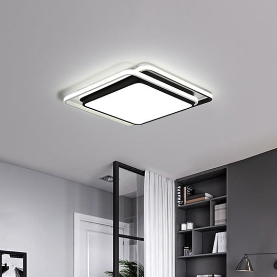 Modern LED Acrylic Ceiling Flushmount Lighting in Warm/White Light for Bedroom - Black Square/Round/Rectangle Design