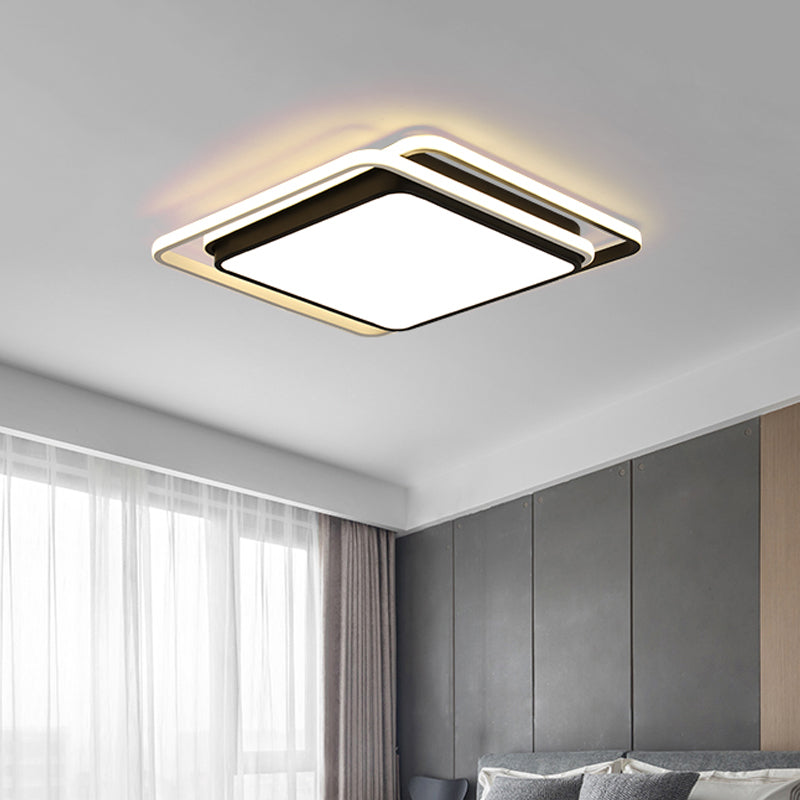 Modern LED Acrylic Ceiling Flushmount Lighting in Warm/White Light for Bedroom - Black Square/Round/Rectangle Design