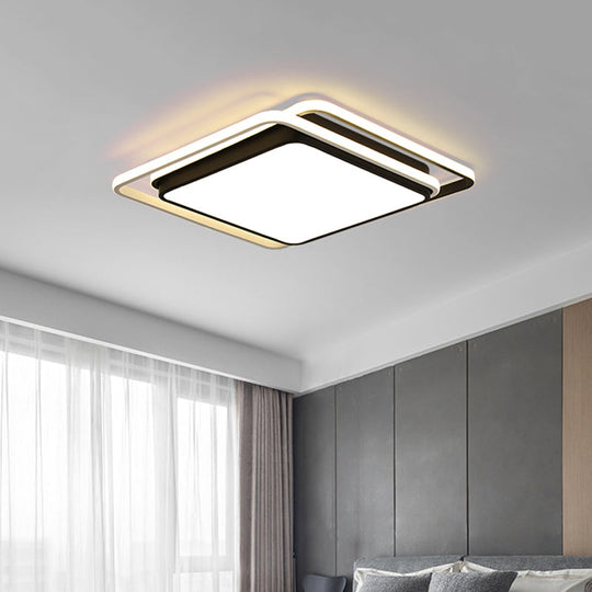 Modern LED Acrylic Ceiling Flushmount Lighting in Warm/White Light for Bedroom - Black Square/Round/Rectangle Design
