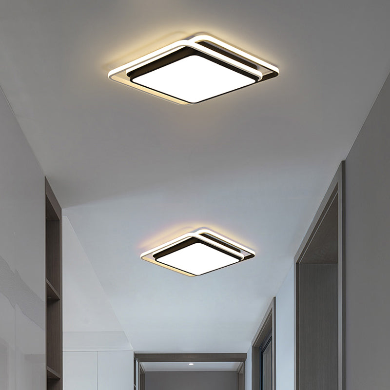 Modern LED Acrylic Ceiling Flushmount Lighting in Warm/White Light for Bedroom - Black Square/Round/Rectangle Design