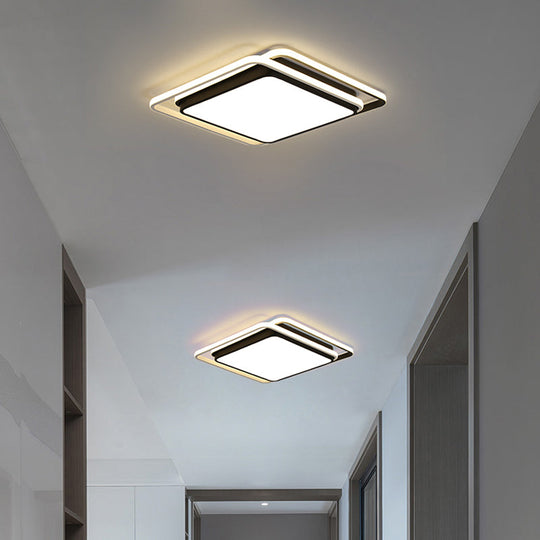 Modern LED Acrylic Ceiling Flushmount Lighting in Warm/White Light for Bedroom - Black Square/Round/Rectangle Design