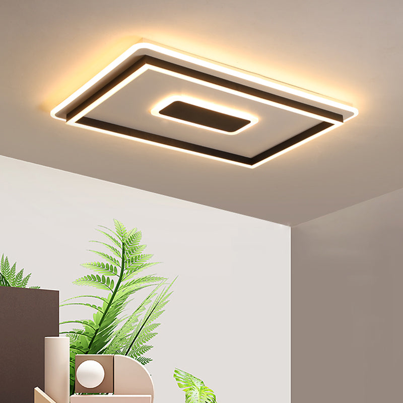 Modern Black LED Flush-Mount Ceiling Lamp with Acrylic Shade - Living Room Light, White/3 Color Light