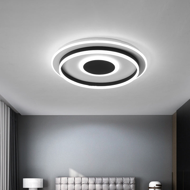 Modern Black LED Flush-Mount Ceiling Lamp with Acrylic Shade - Living Room Light, White/3 Color Light