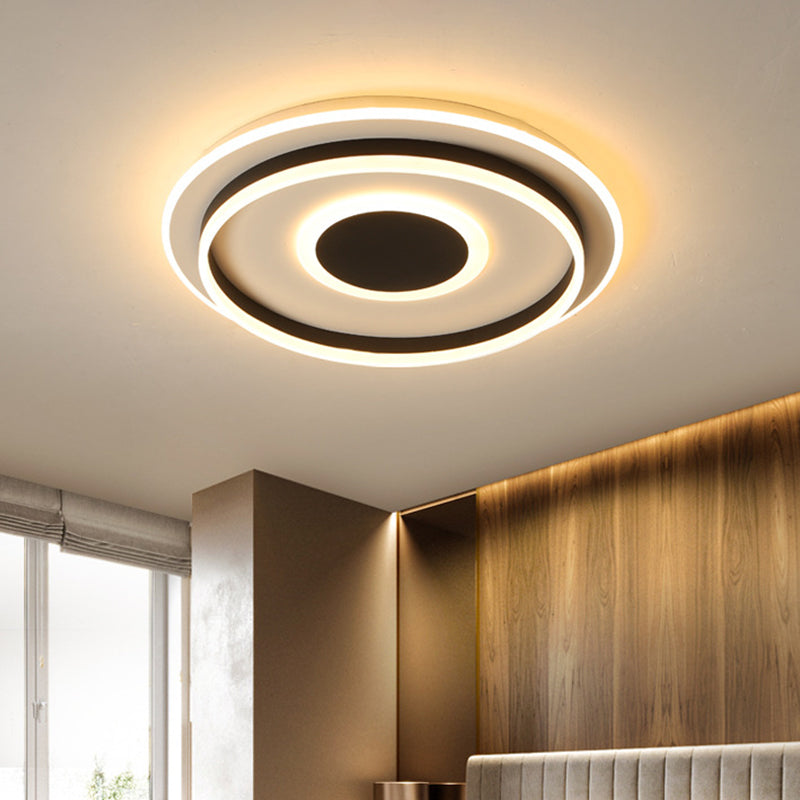 Modern Black LED Flush-Mount Ceiling Lamp with Acrylic Shade - Living Room Light, White/3 Color Light
