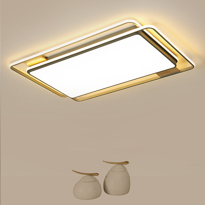Simple Grey LED Rectangle Flush Mount Light, Acrylic Close to Ceiling Lamp, Warm/White/3 Color Light, 37.5"/43" W