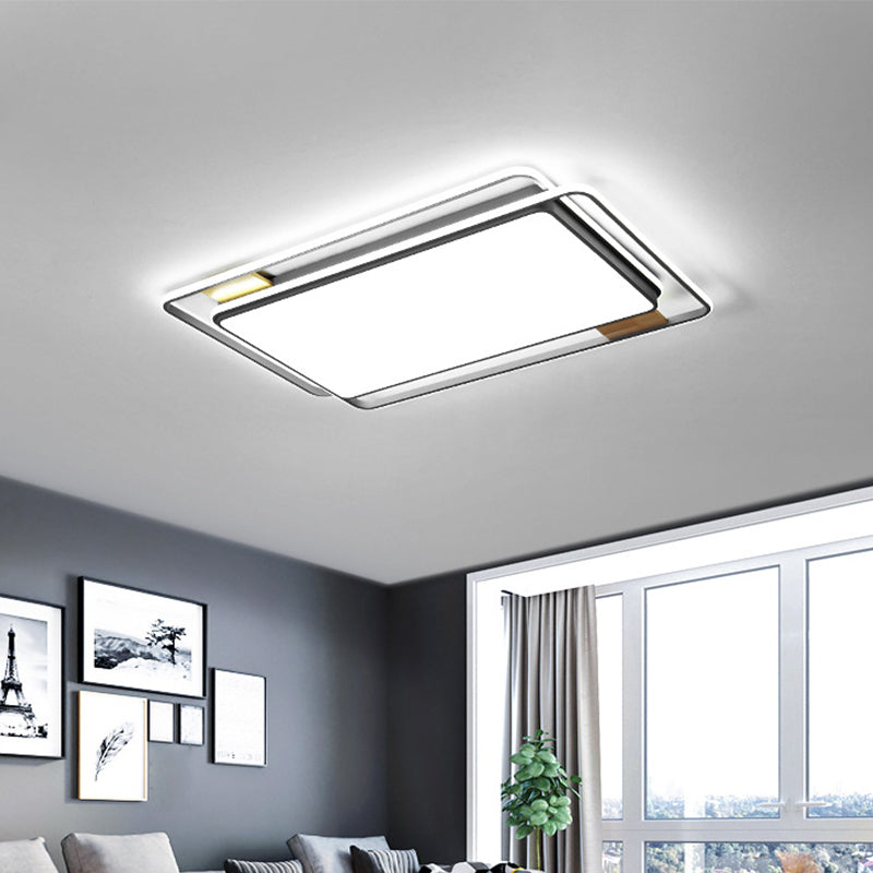 Simple Grey LED Rectangle Flush Mount Light, Acrylic Close to Ceiling Lamp, Warm/White/3 Color Light, 37.5"/43" W