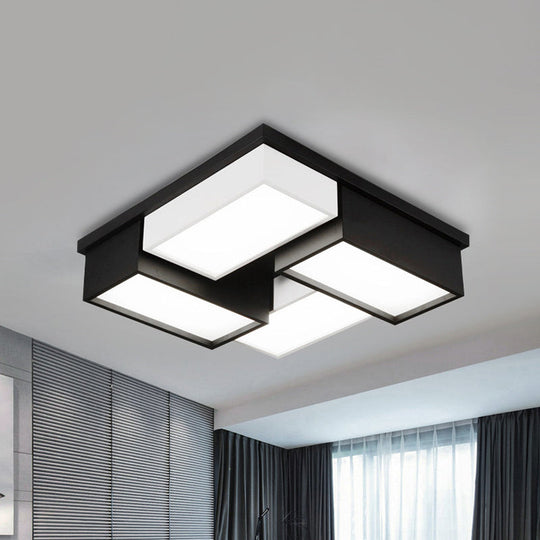 Contemporary Metal LED Flush Mount Light in Black and White for Living Room