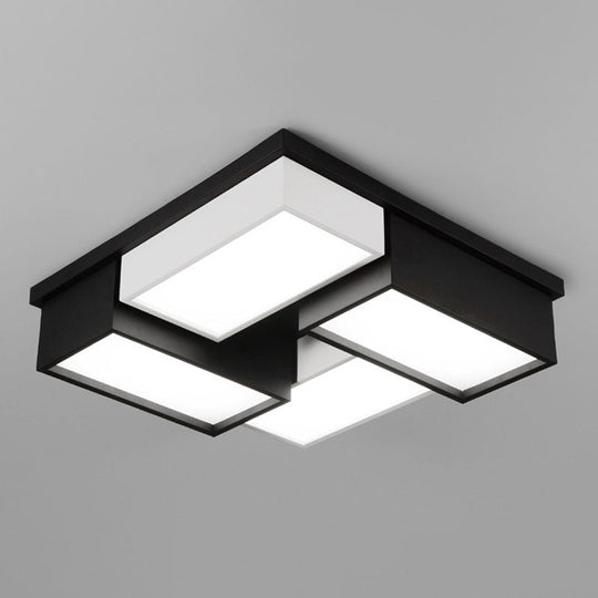 Contemporary Metal LED Flush Mount Light in Black and White for Living Room