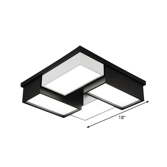 Contemporary Metal Led Flush Mount Light In Black And White For Living Room