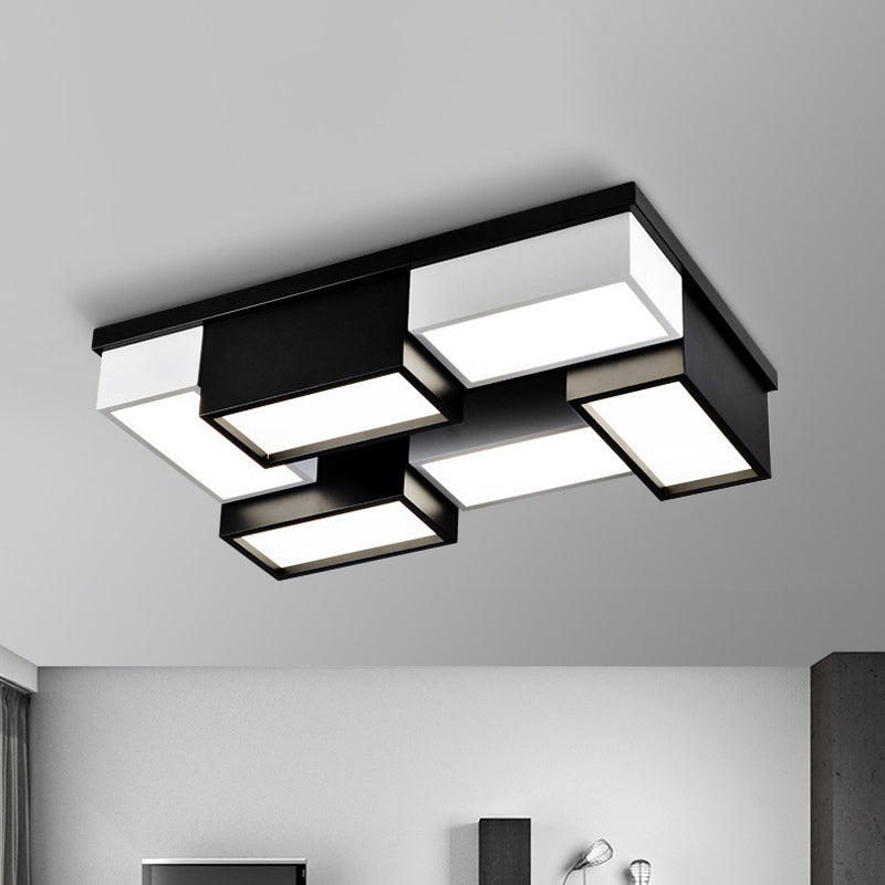 Contemporary Metal LED Flush Mount Light in Black and White for Living Room