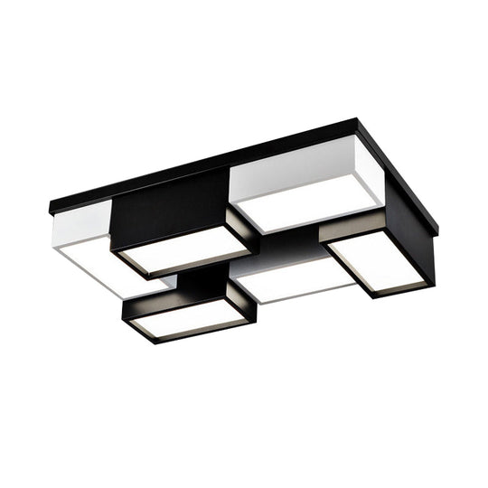 Contemporary Metal LED Flush Mount Light in Black and White for Living Room