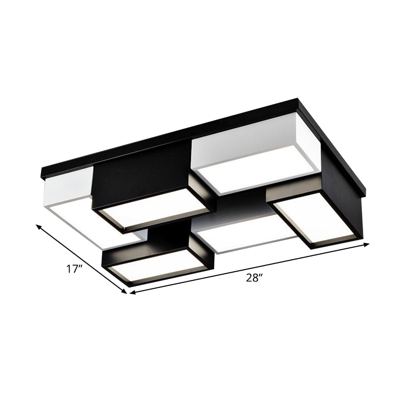 Contemporary Metal Led Flush Mount Light In Black And White For Living Room