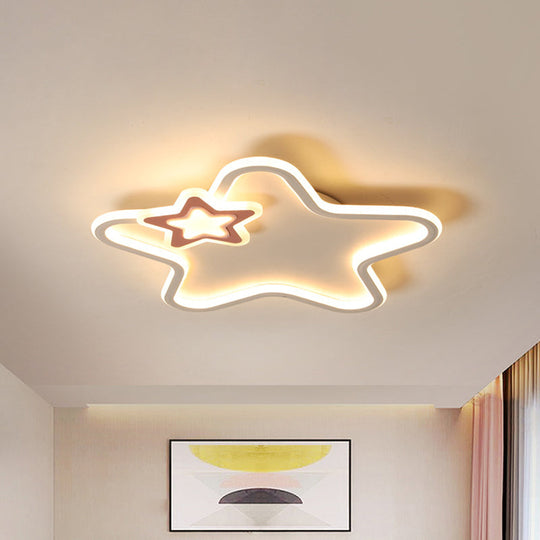 Kid's Star Flush Ceiling Light: Cartoon Acrylic Black/Blue/Pink LED Lamp (Warm/White Light)