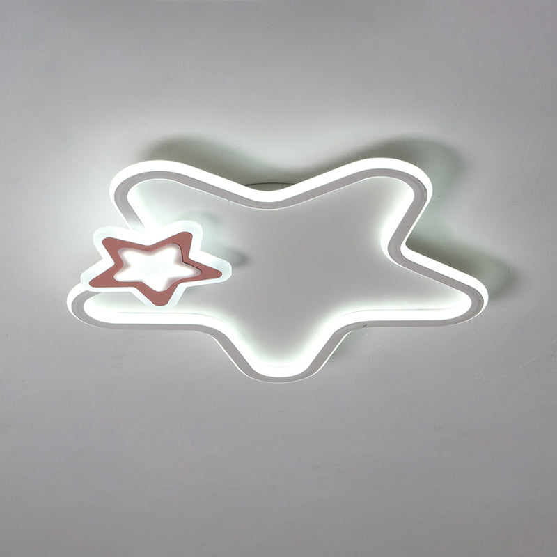 Kid's Star Flush Ceiling Light: Cartoon Acrylic Black/Blue/Pink LED Lamp (Warm/White Light)