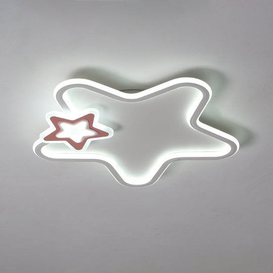 Kid's Star Flush Ceiling Light: Cartoon Acrylic Black/Blue/Pink LED Lamp (Warm/White Light)