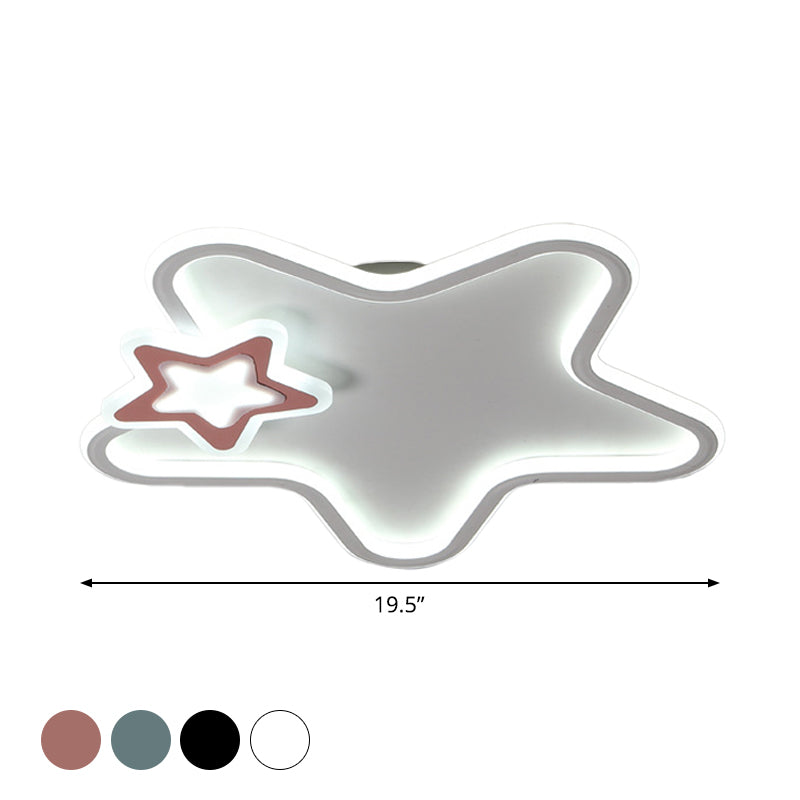 Kid's Star Flush Ceiling Light: Cartoon Acrylic Black/Blue/Pink LED Lamp (Warm/White Light)
