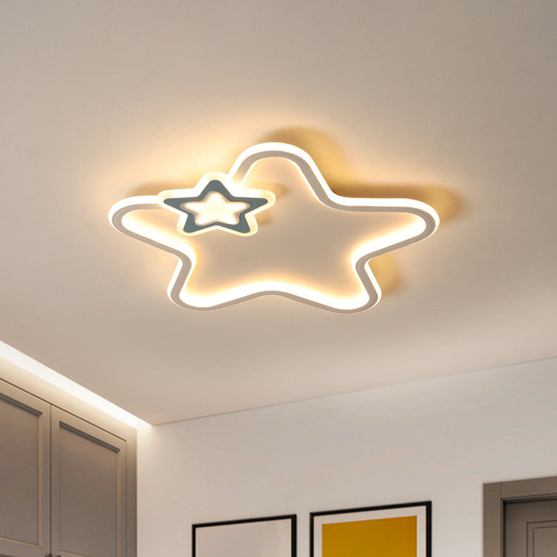 Kid's Star Flush Ceiling Light: Cartoon Acrylic Black/Blue/Pink LED Lamp (Warm/White Light)