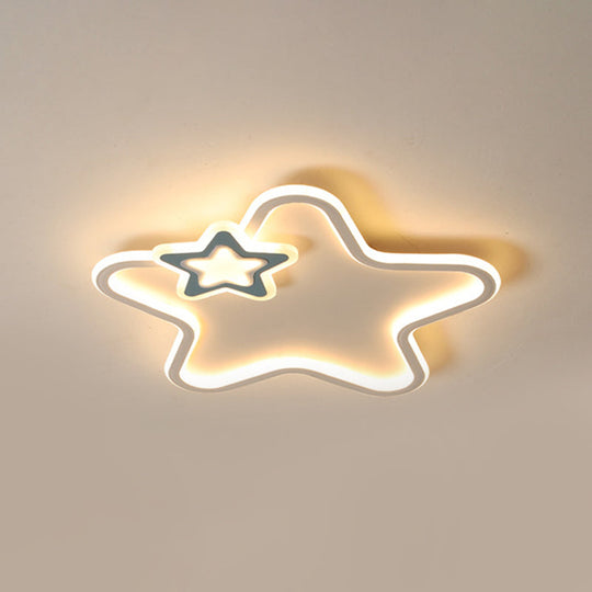 Kids Star Flush Ceiling Light: Cartoon Acrylic Black/Blue/Pink Led Lamp (Warm/White Light)