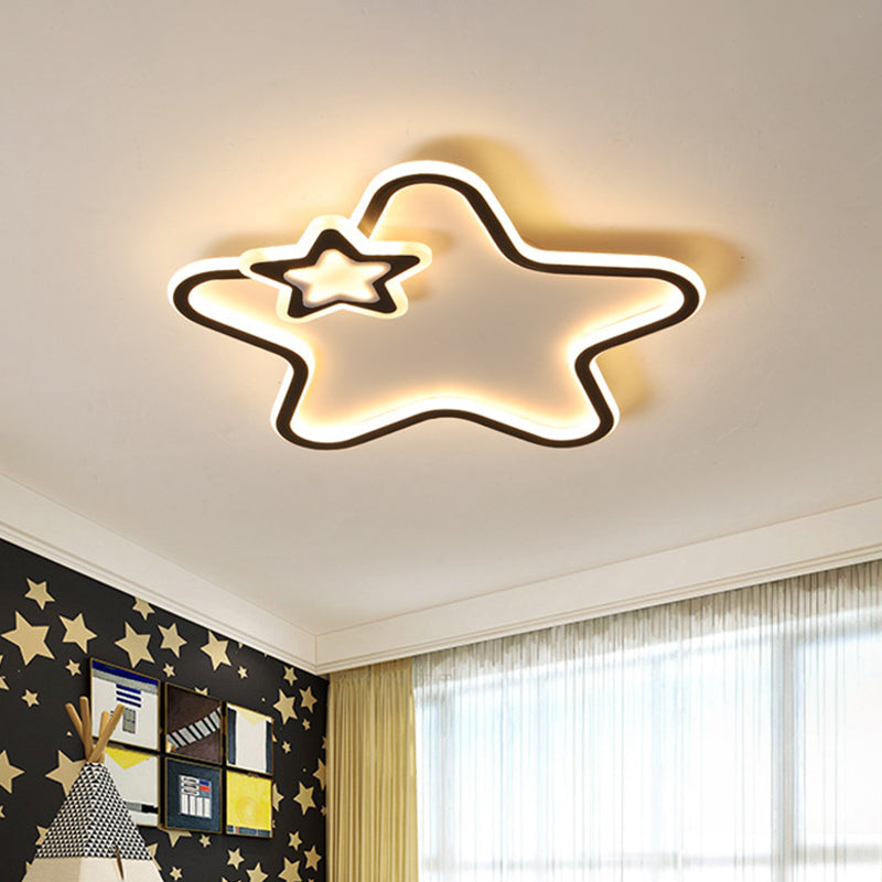 Kid's Star Flush Ceiling Light: Cartoon Acrylic Black/Blue/Pink LED Lamp (Warm/White Light)