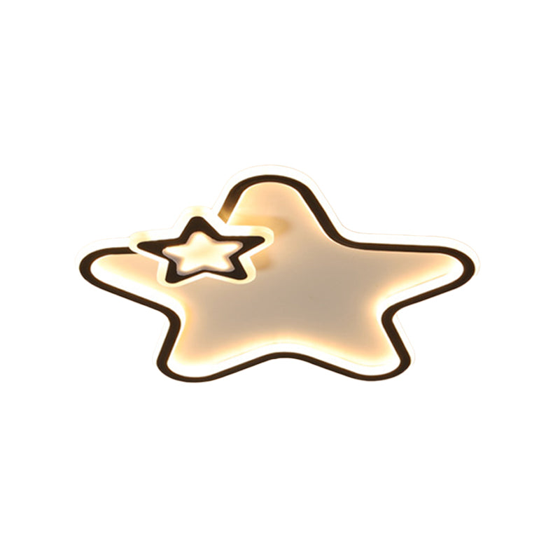 Kids Star Flush Ceiling Light: Cartoon Acrylic Black/Blue/Pink Led Lamp (Warm/White Light)