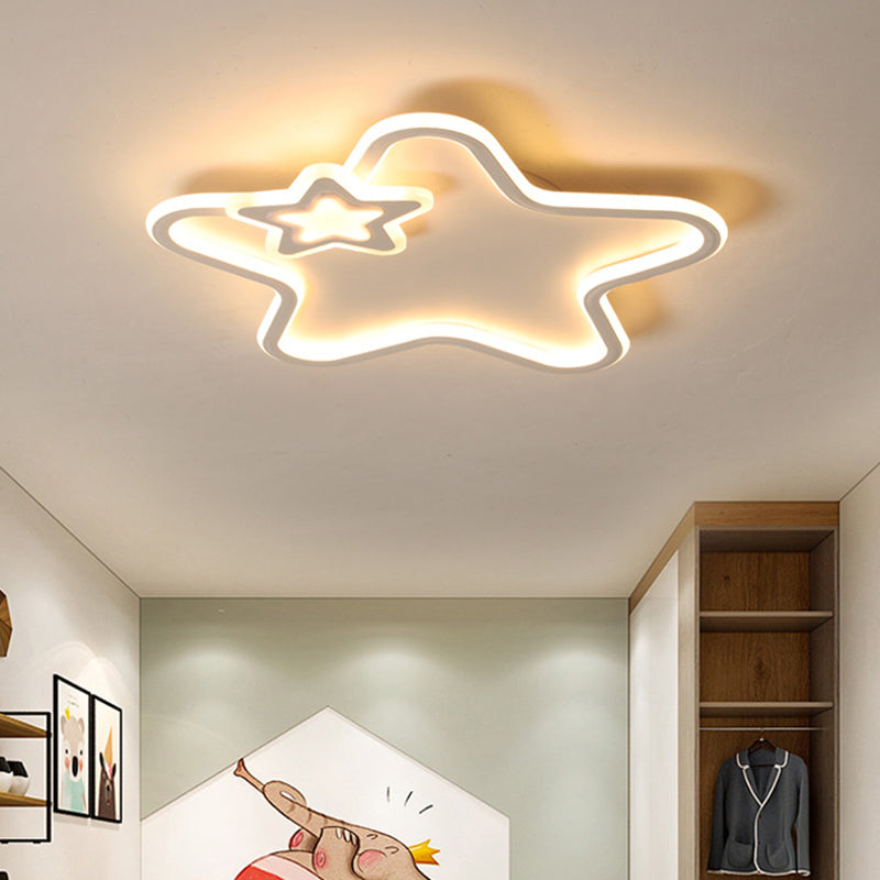Kid's Star Flush Ceiling Light: Cartoon Acrylic Black/Blue/Pink LED Lamp (Warm/White Light)