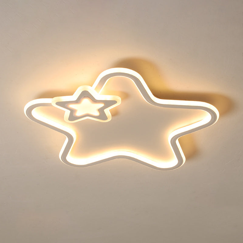 Kid's Star Flush Ceiling Light: Cartoon Acrylic Black/Blue/Pink LED Lamp (Warm/White Light)