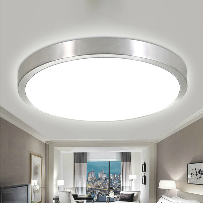 Silver Round Flush Ceiling Light - 14/16 Wide Led Acrylic Mount Lamp In Warm/White For Living Room