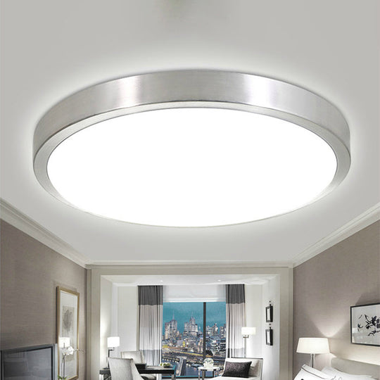 Silver Round Flush Ceiling Light - 14/16 Wide Led Acrylic Mount Lamp In Warm/White For Living Room