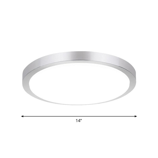 Silver Round Flush Ceiling Light - 14/16 Wide Led Acrylic Mount Lamp In Warm/White For Living Room